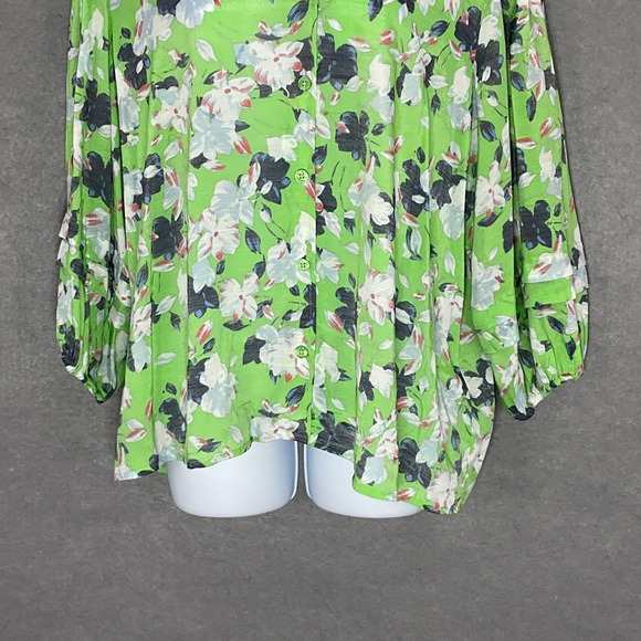 Hope & Harlow Floral Blouse Button Down 3/4 Sleeve Green Top XL - Picture 6 of 14